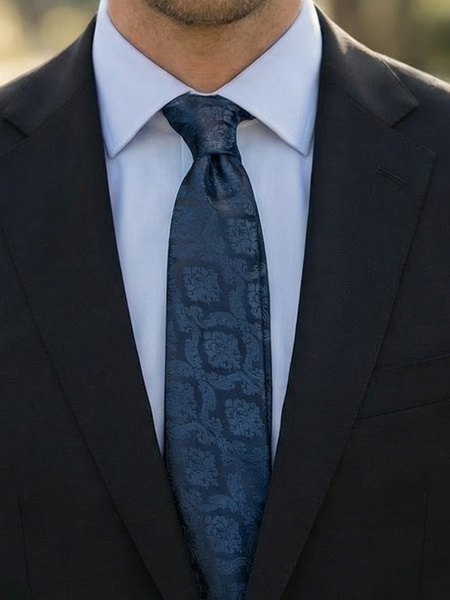 Skinny navy tie damask