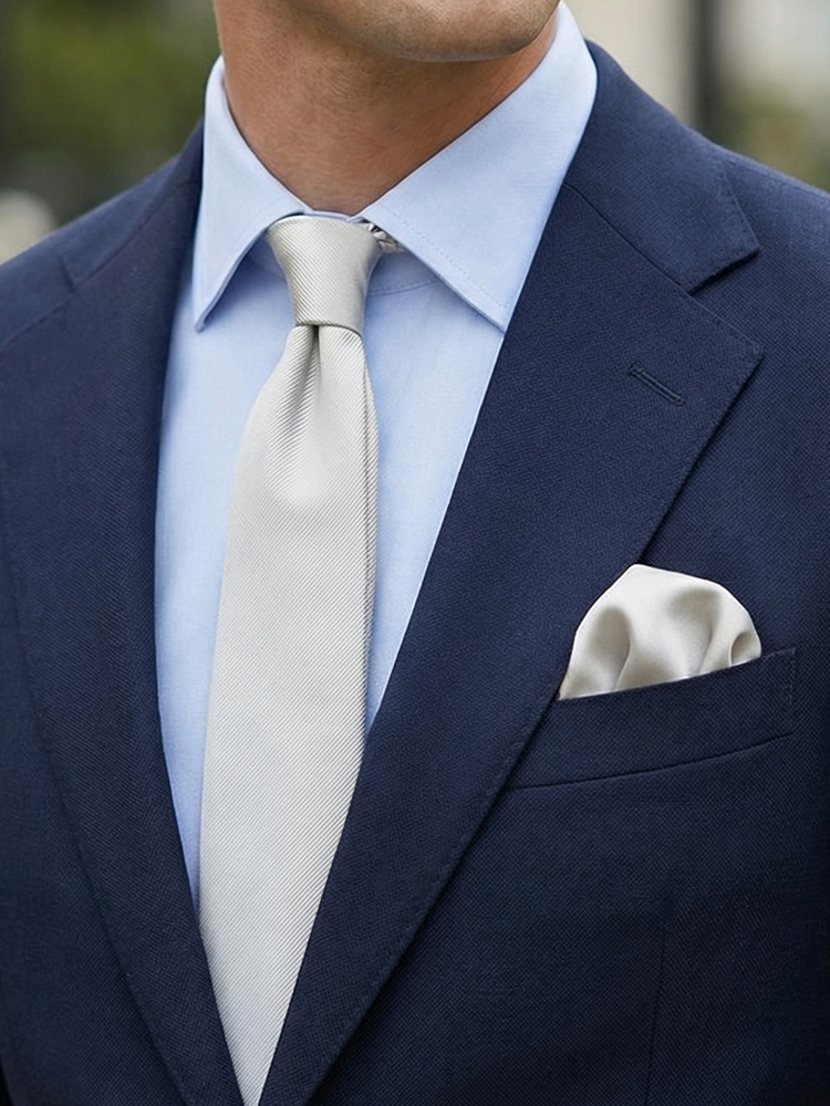 Keskeny ezüst nyakkendő & díszzsebkendő