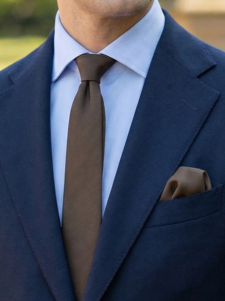 Skinny dark brown tie & hanky