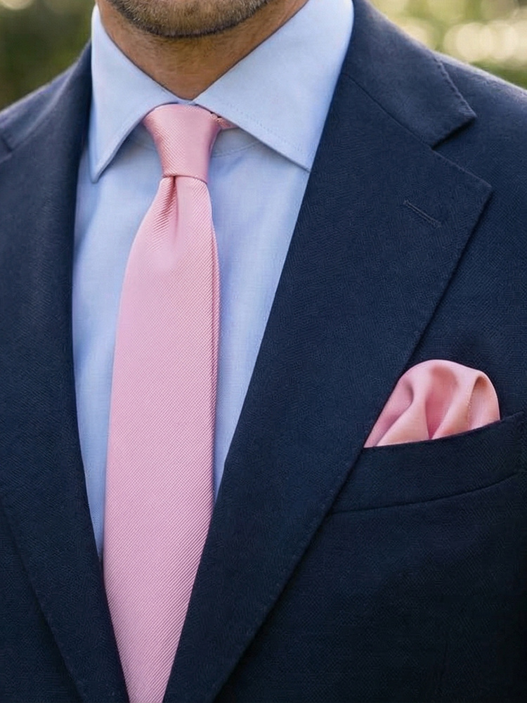 Skinny light pink tie & hanky