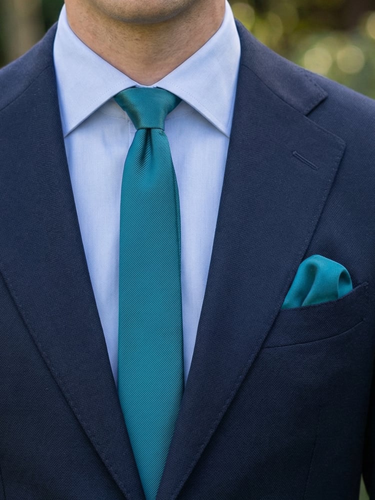 Smalt mørketurkis slips & lommeklud