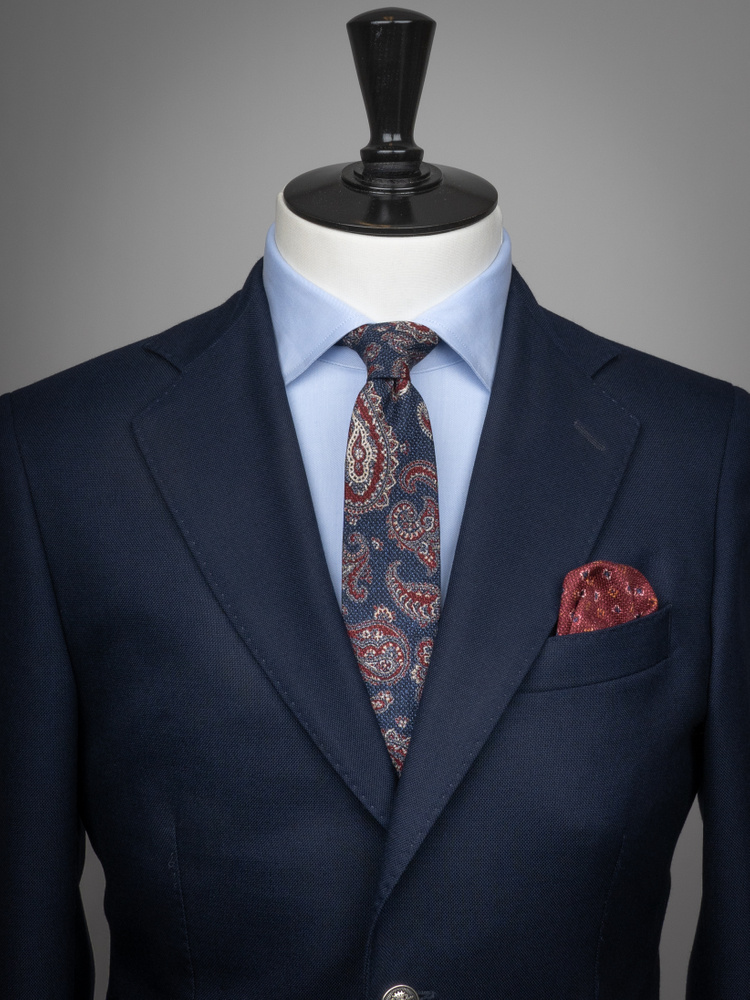 King & Priory Cravatta Highland Weave In Blu Zaffiro Scuro – Tessuto Testurizzato, Taglia Unica