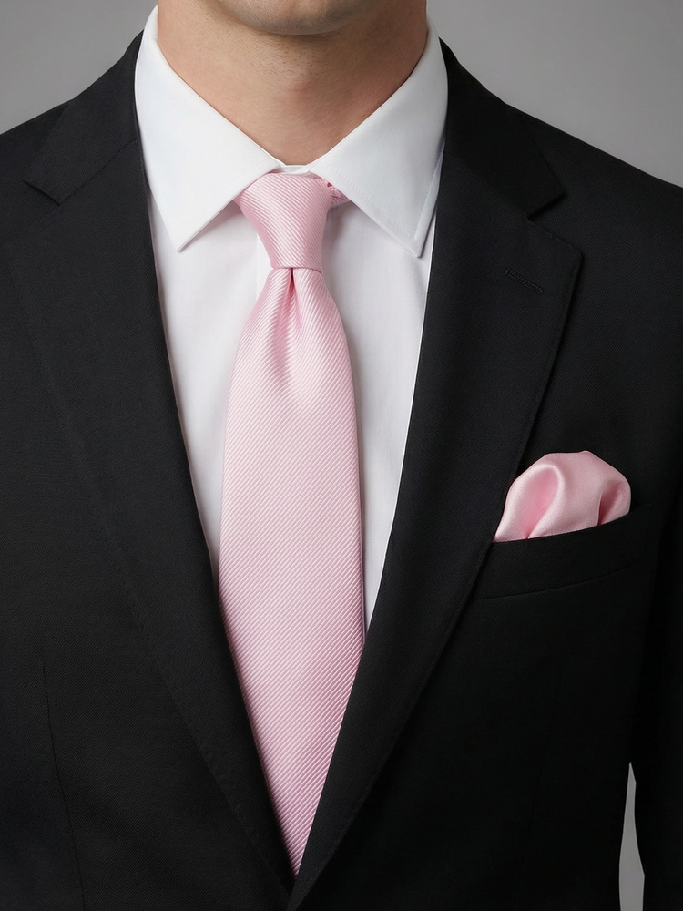 Gravata rosa muito claro & lenço de bolso