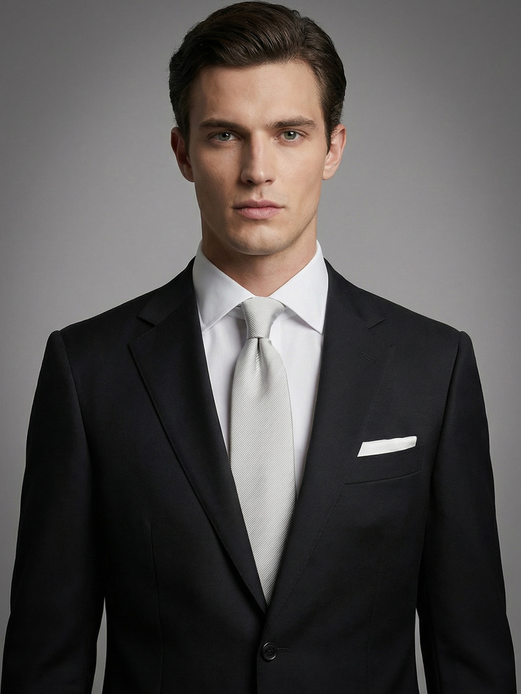 Világos ezüstszínű nyakkendő & díszzsebkendő