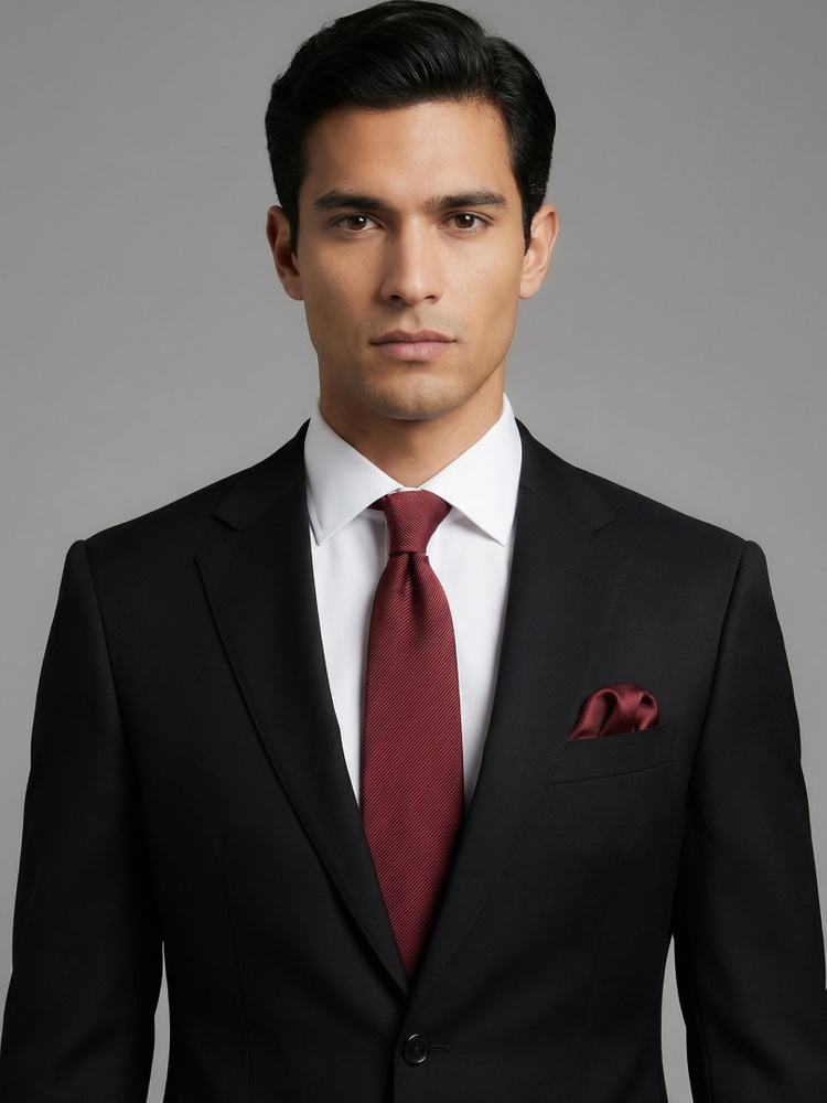 Corbata burdeos & pañuelo de bolsillo