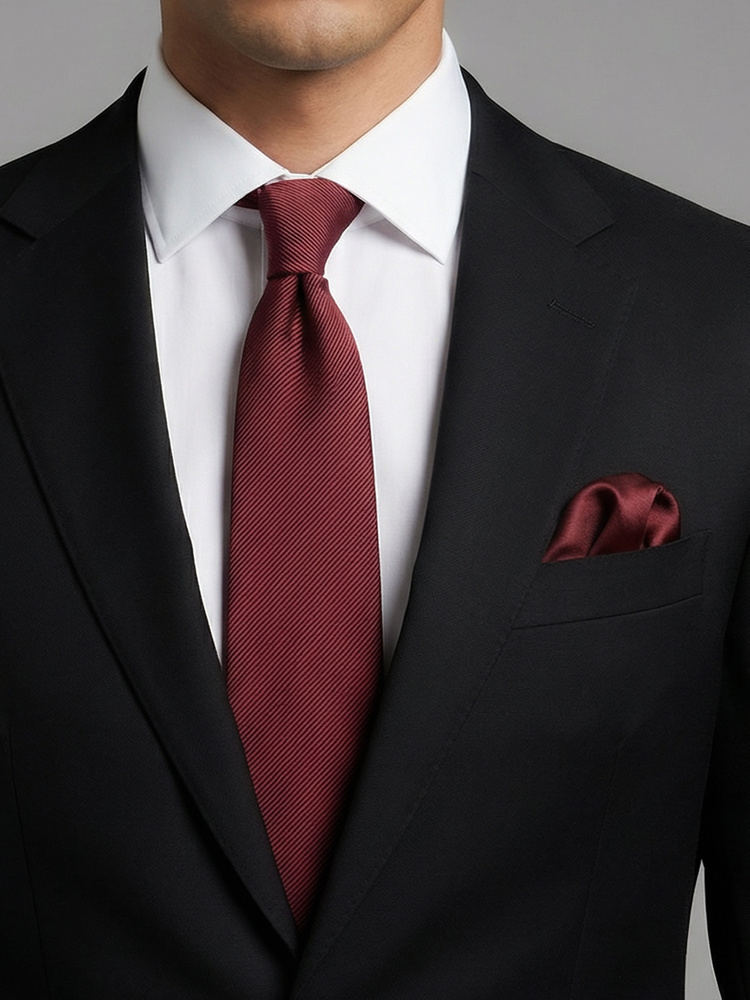 Corbata burdeos & pañuelo de bolsillo