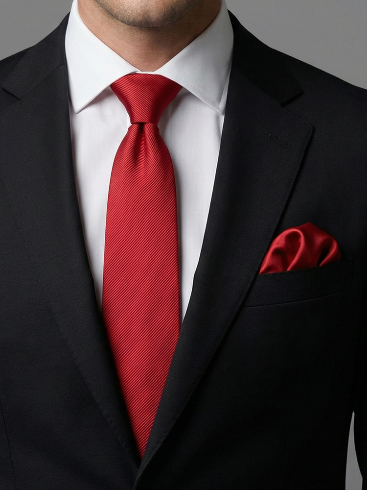 Krawat wiśniowy i poszetka