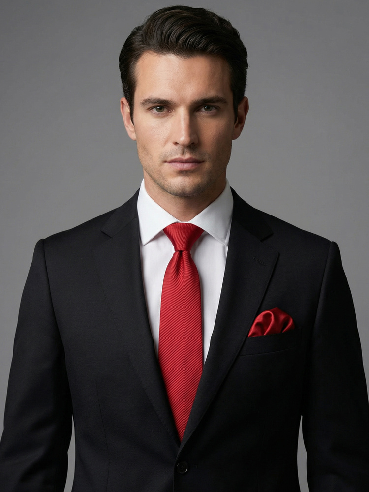 Krawat wiśniowy i poszetka