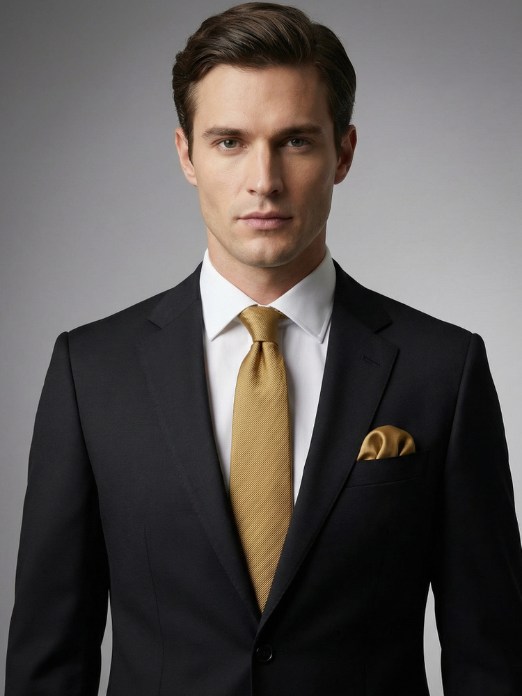 Gravata castanho dourado & lenço de bolso