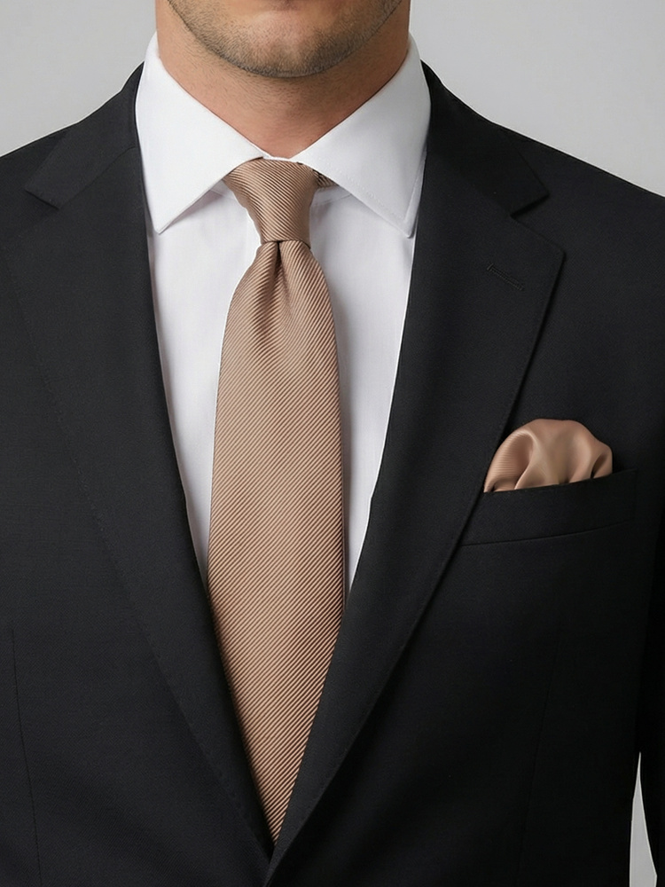 Khakibraune Krawatte & Einstecktuch