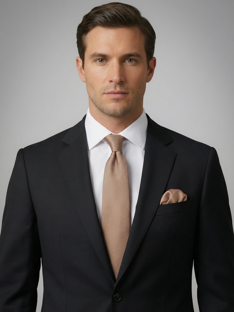 Khakibraune Krawatte & Einstecktuch