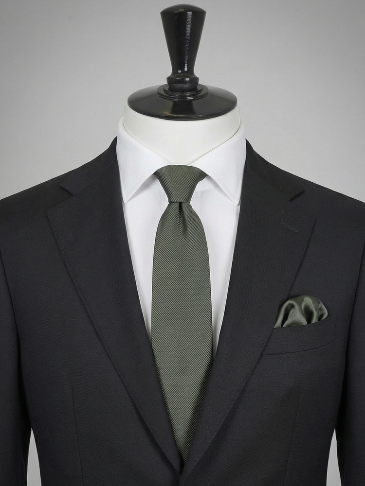 Mørk olivengrøn slips & lommeklud