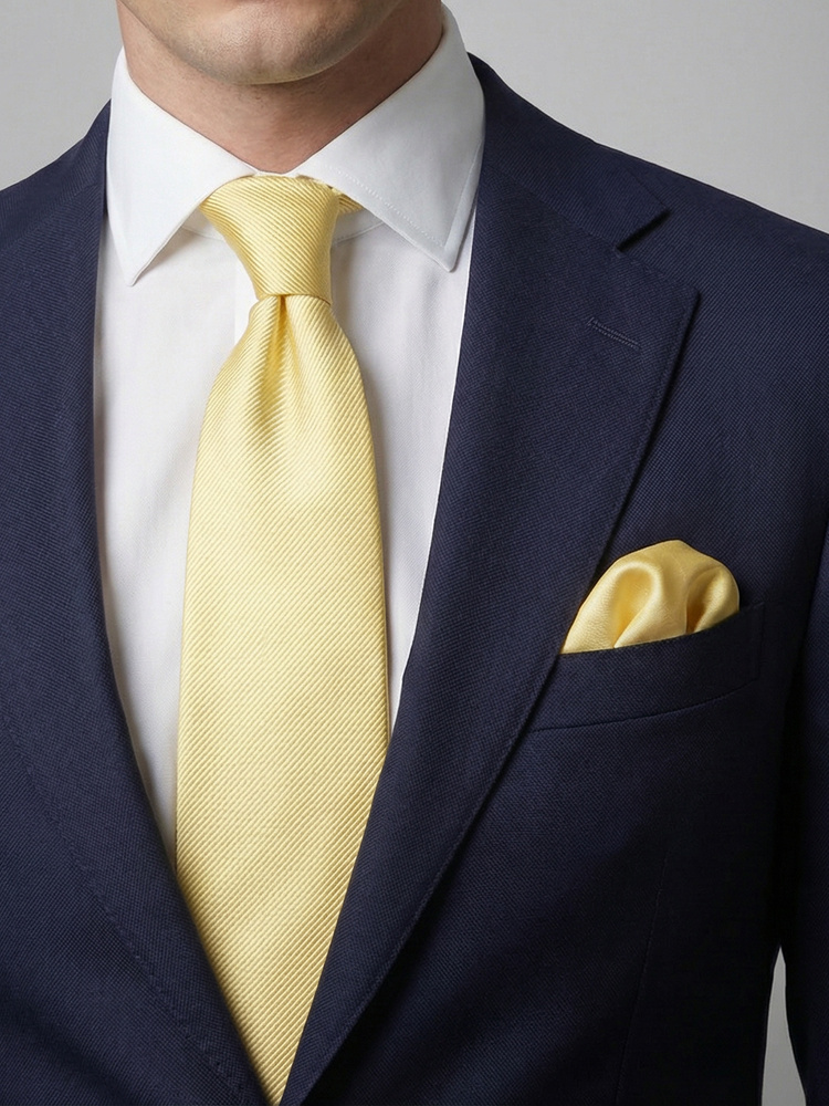 Corbata amarillo claro & pañuelo de bolsillo