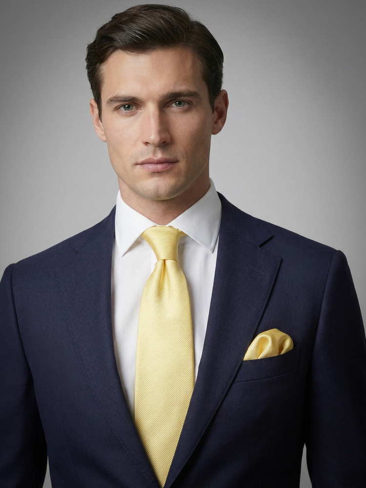 Corbata amarillo claro & pañuelo de bolsillo