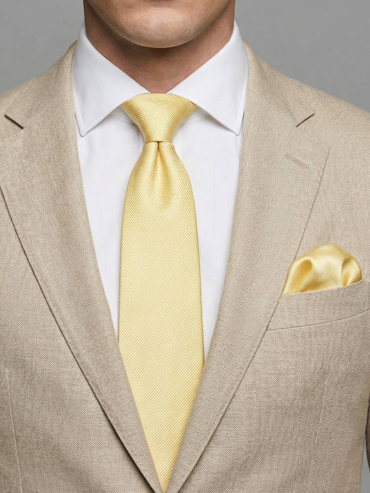 Corbata amarillo claro & pañuelo de bolsillo