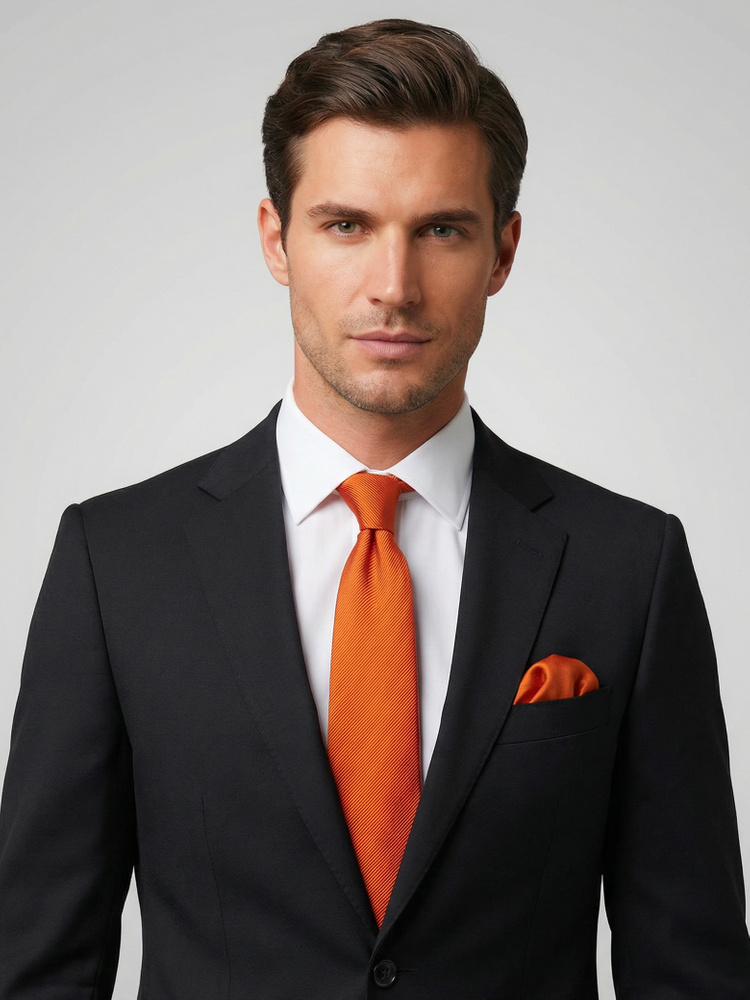 Rustrød slips & lommetørkle