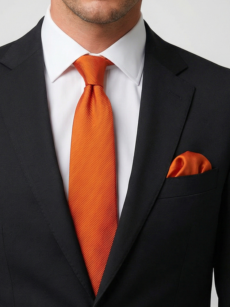 Rustrød slips & lommetørkle