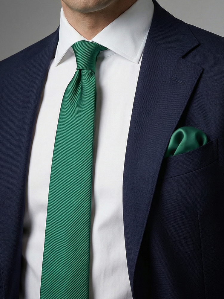Cravate vert émeraude foncé avec pochette de costume
