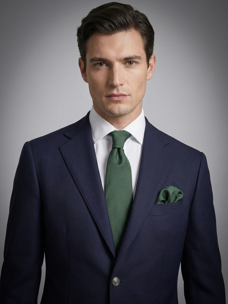 Cravatta verde scuro & pochette da taschino