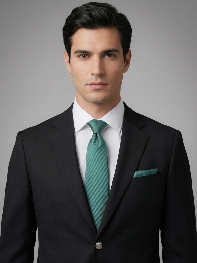 Tmavá petrolejová kravataa vreckovka do saka