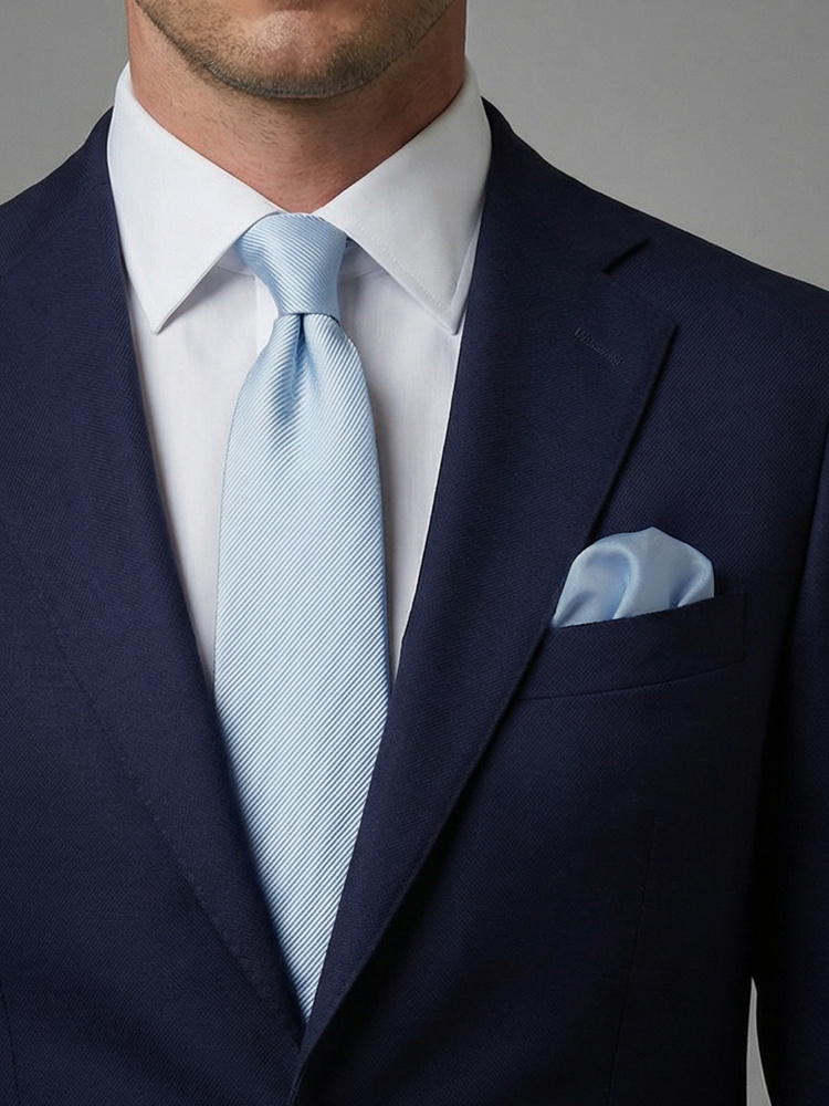 Very light blue tie & hanky