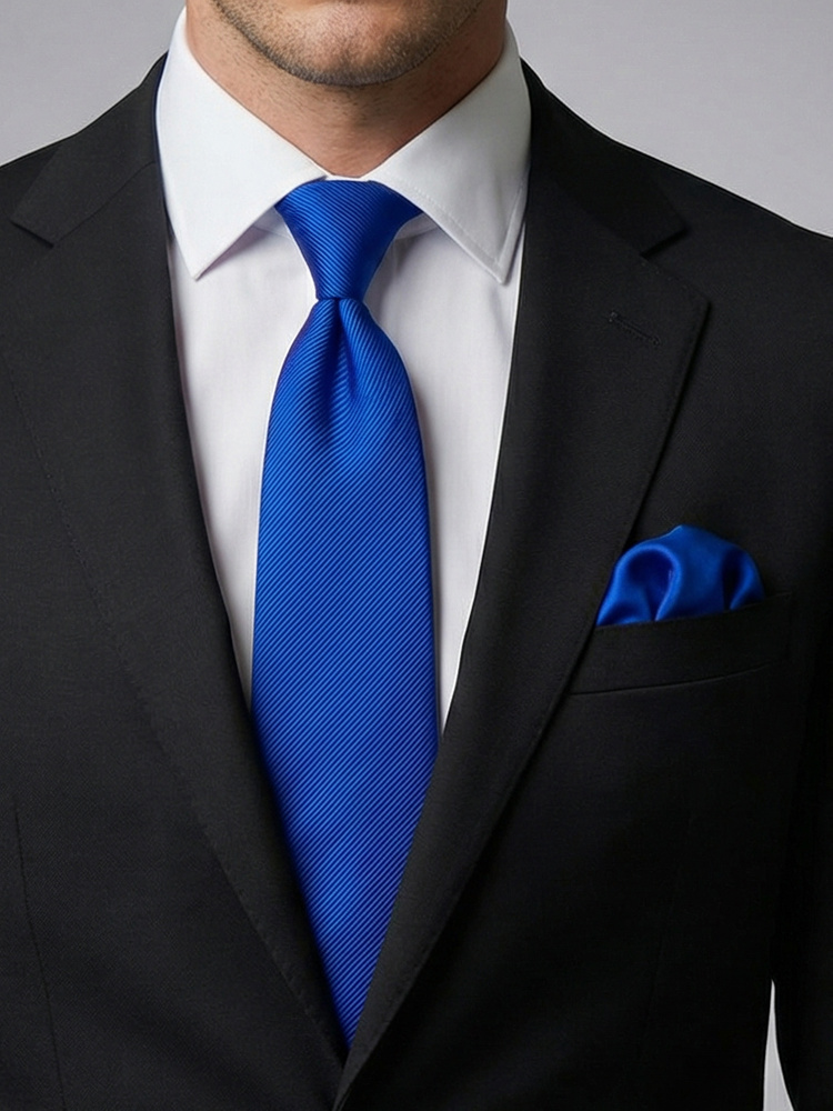 Μπλε γραβάτακαι μαντήλι τσέπης