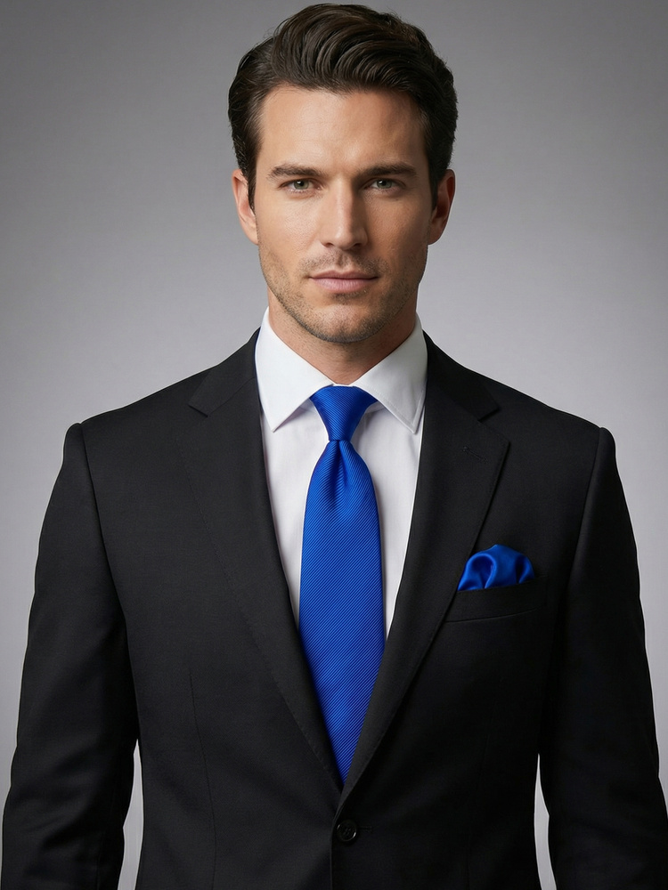 Μπλε γραβάτακαι μαντήλι τσέπης