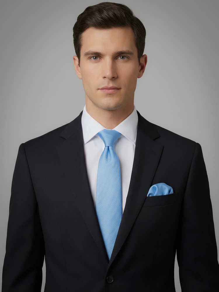 Világoskék nyakkendő & díszzsebkendő