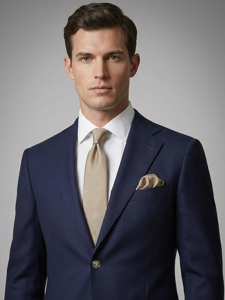 Krawat ciepłobeżowy i poszetka