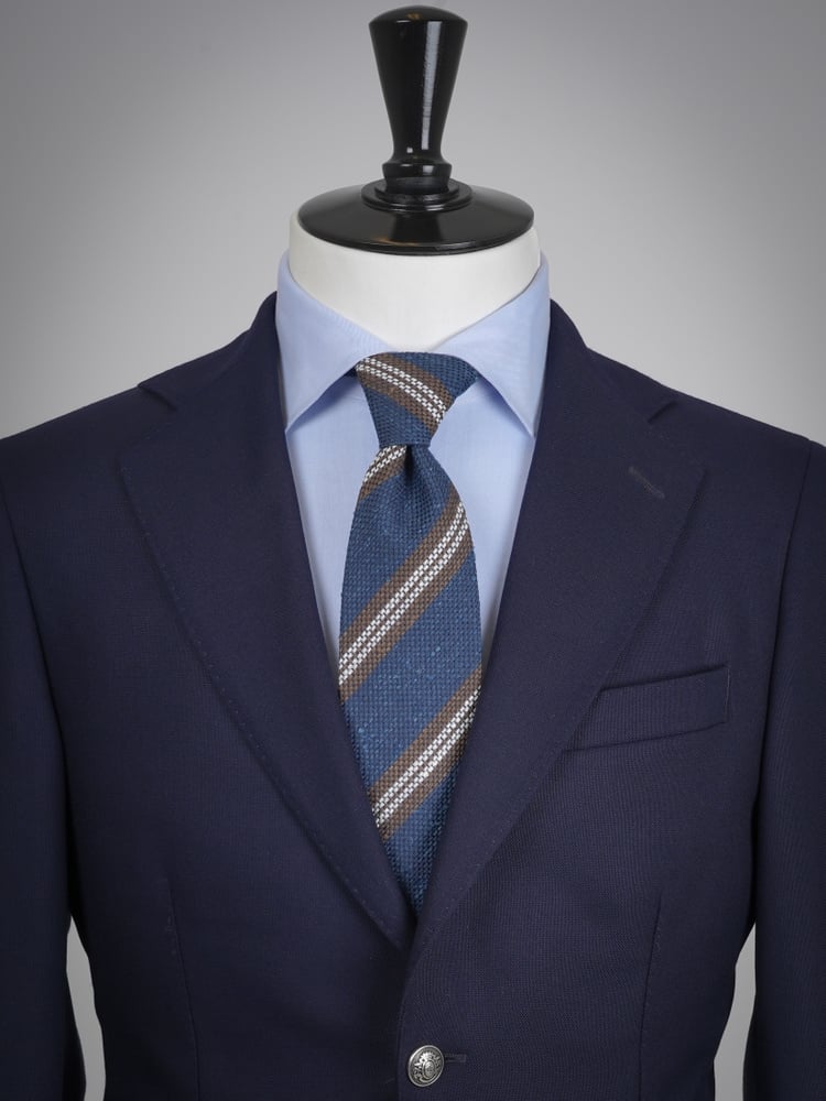 Blue striped shantung tie Milano