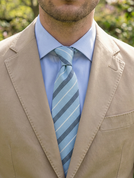 Light blue striped shantung tie Lino