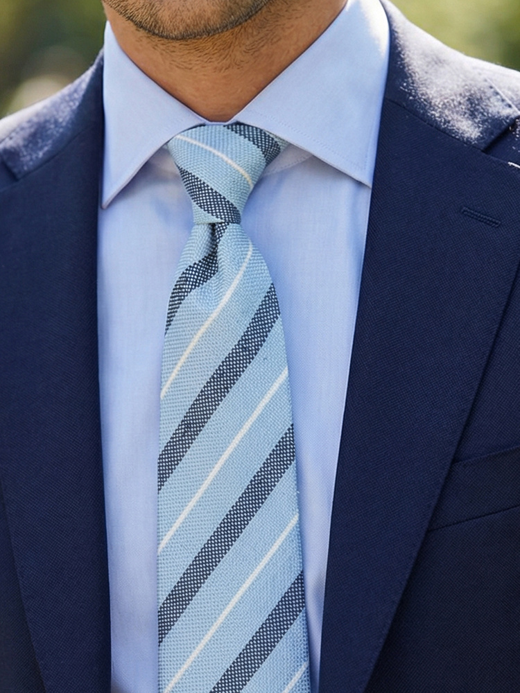 Lyseblå stripete shantungslips Lino