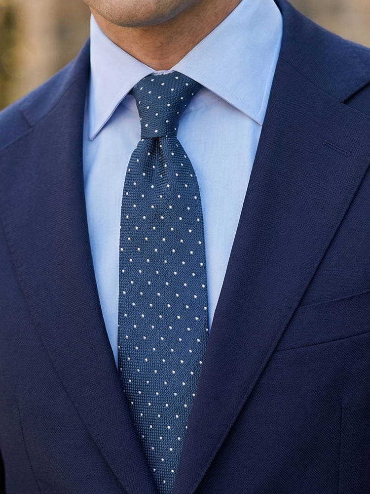 Mörkblå prickig shantungslips