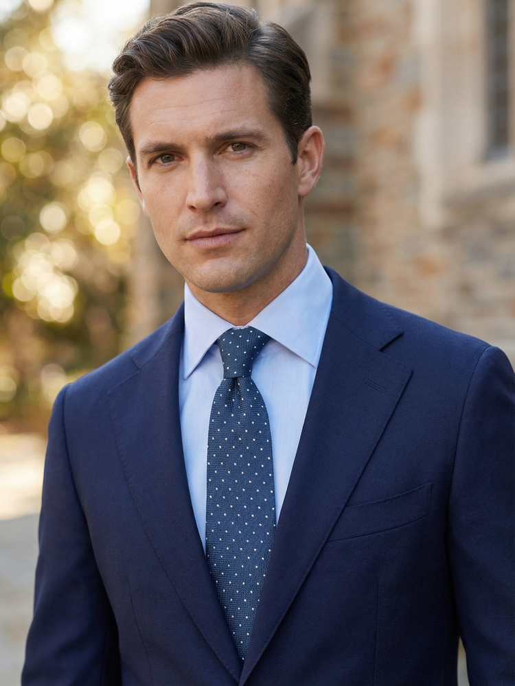 Mörkblå prickig shantungslips