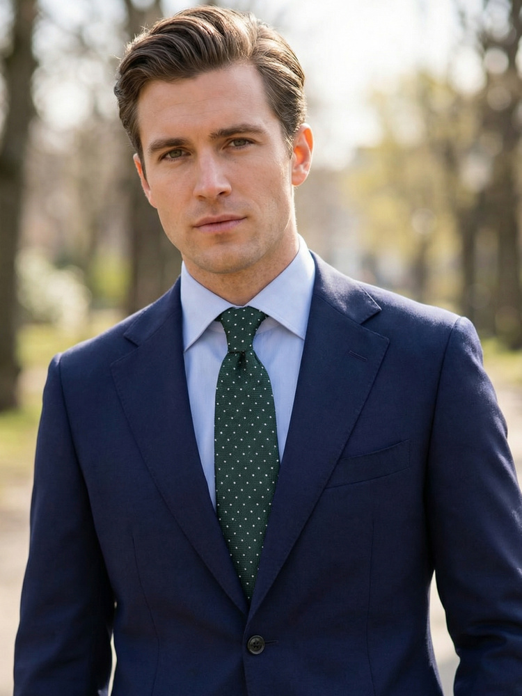 Ciemnozielony shantungowy krawat w kropki