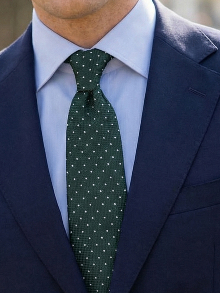Ciemnozielony shantungowy krawat w kropki