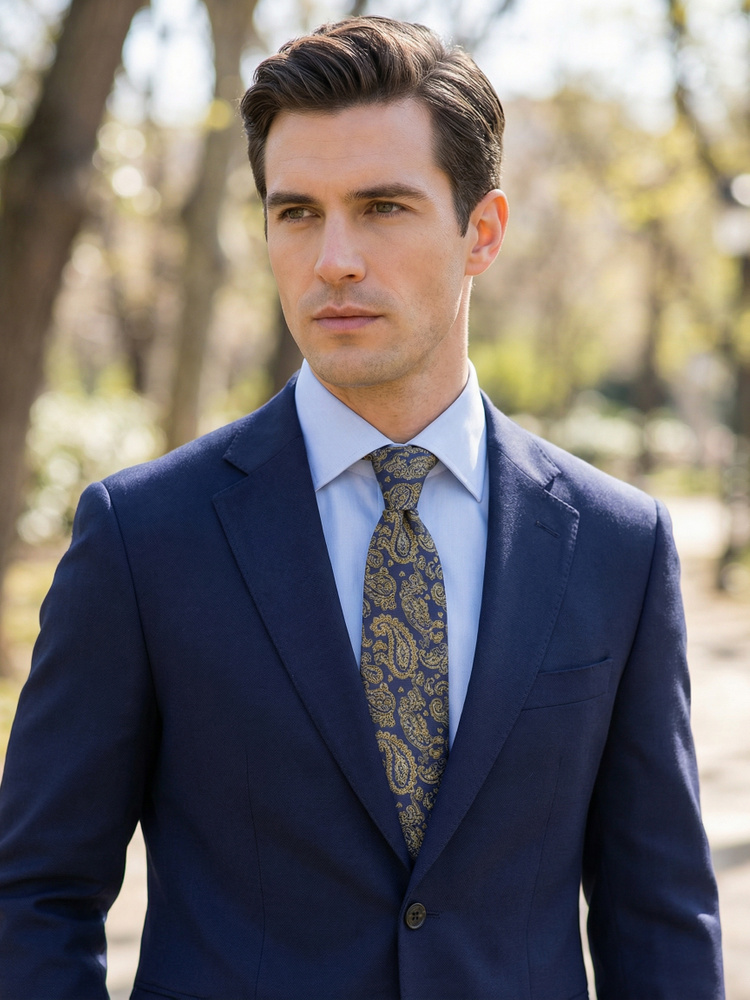 Mørkeblå paisleyslips Cadore