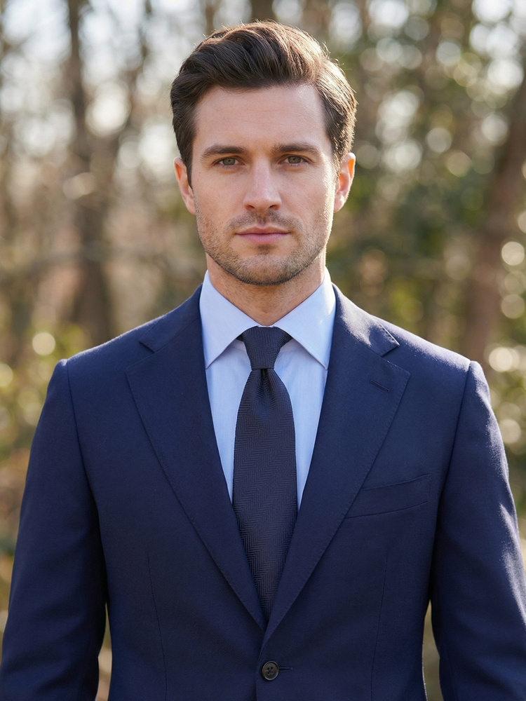 Navy herringbone shantung tie