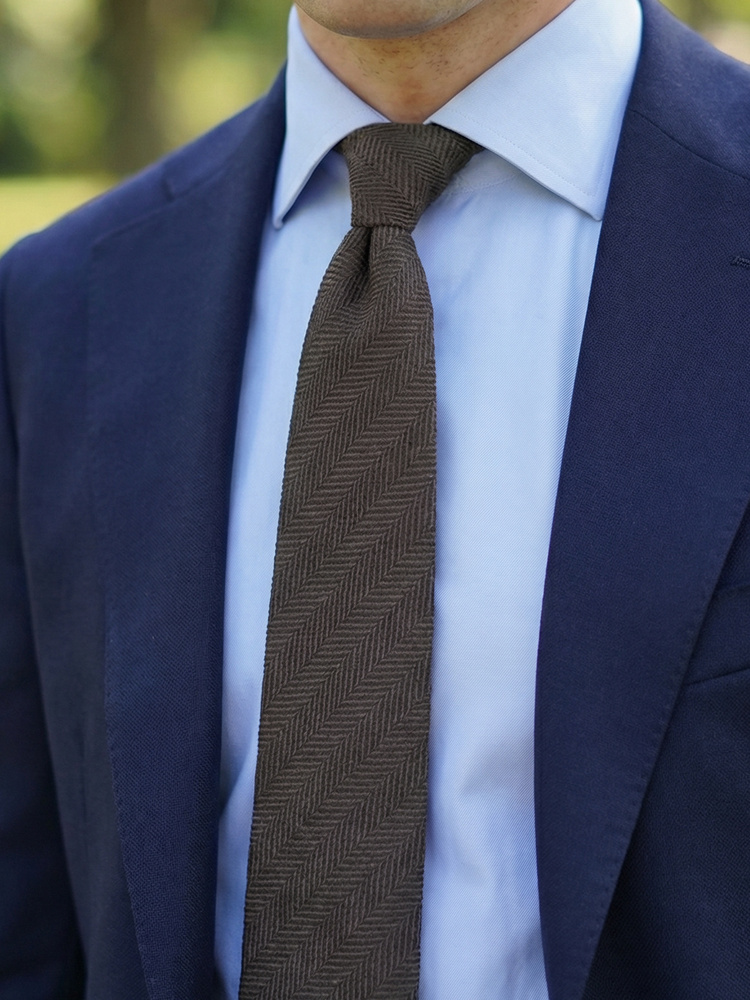 Dark brown herringbone shantung tie