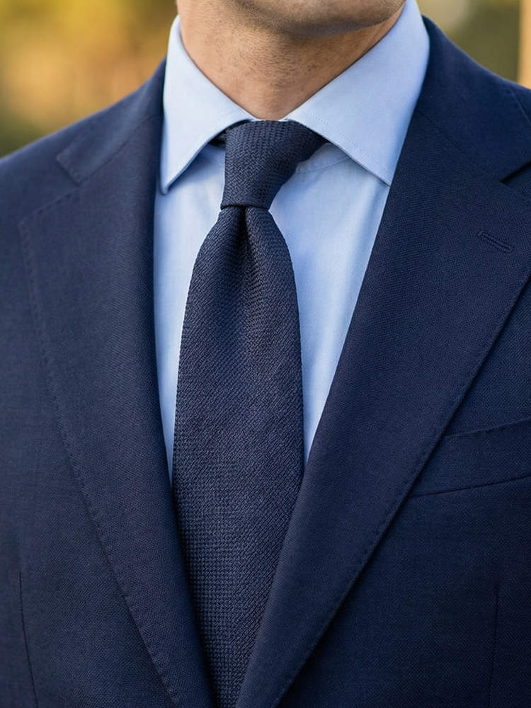 Cravată albastru închis shantung grenadine