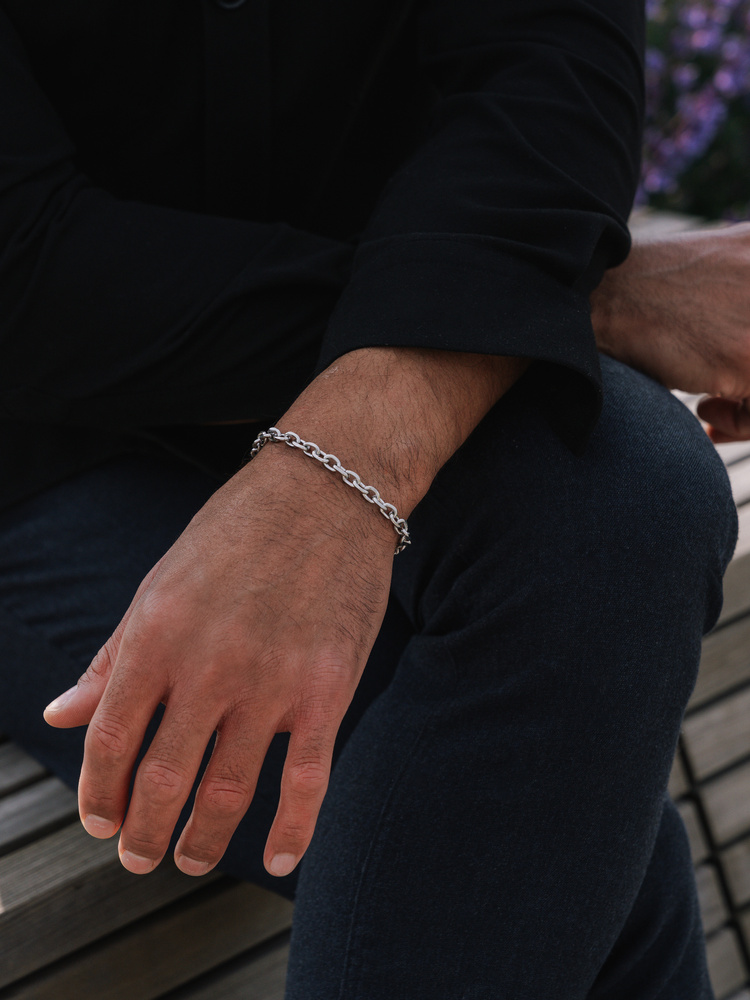 6 mm | Silberfarbenes Gliederarmband aus Edelstahl