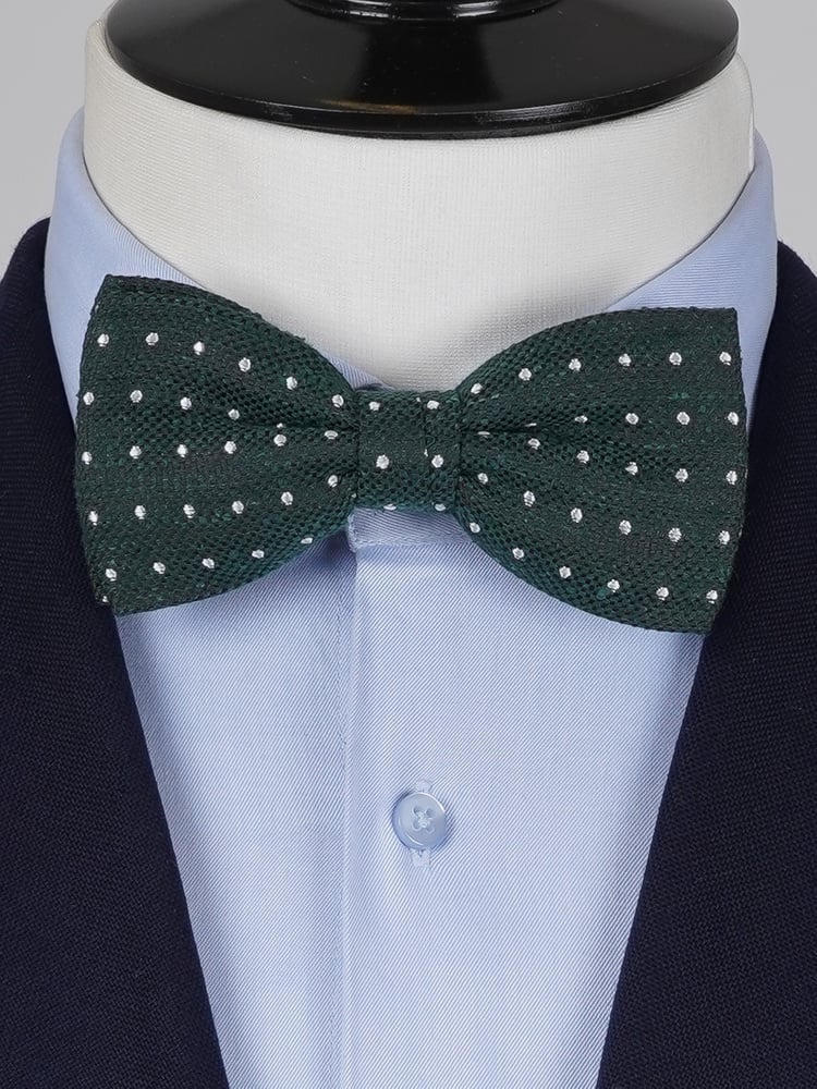 Dark green dotted shantung bow tie