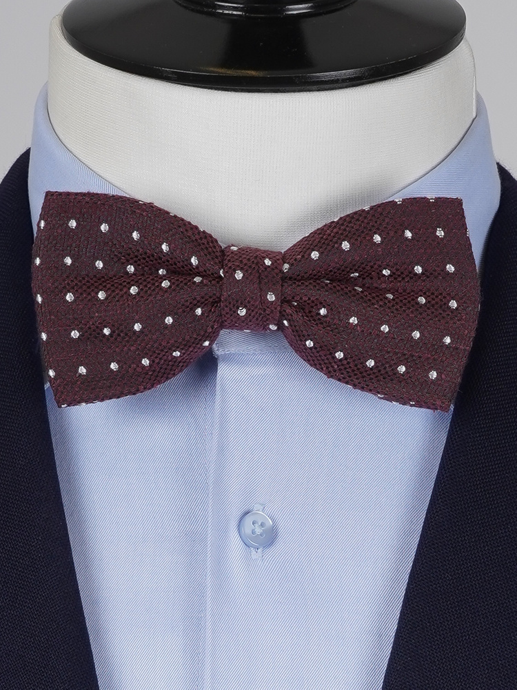 Burgundy dotted shantung bow tie