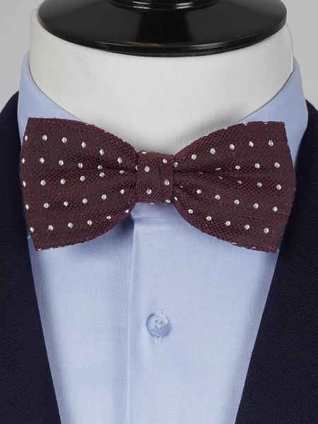 Burgundy dotted shantung bow tie