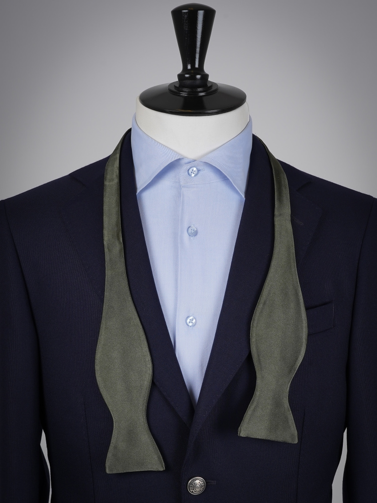 Dark olive green self-tie bow tie