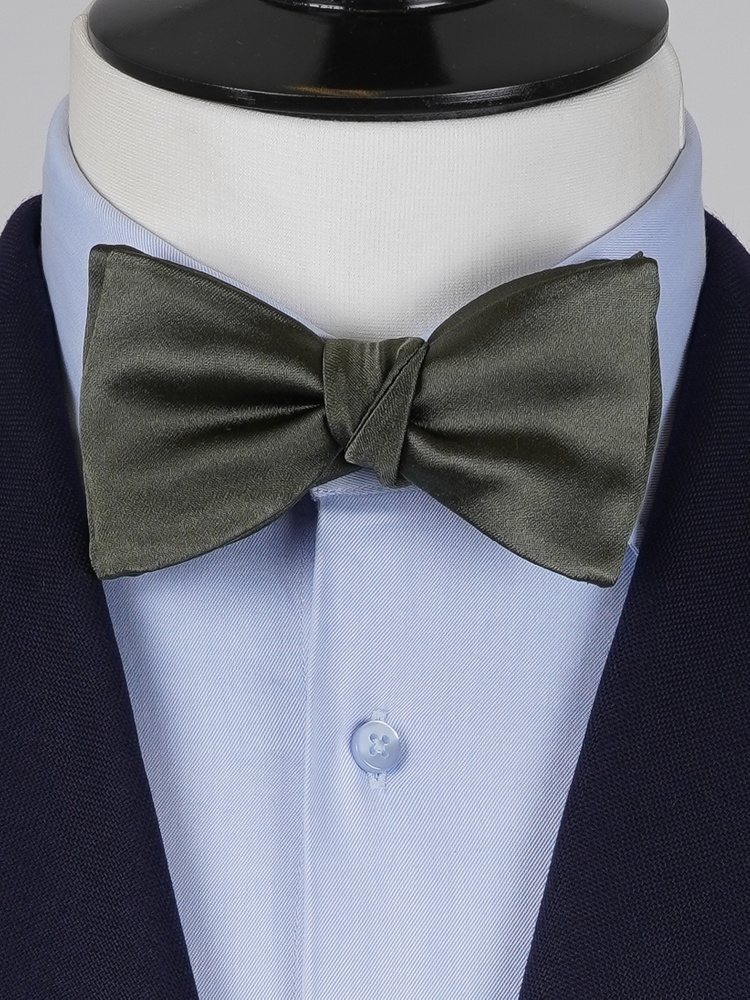 Dark olive green self-tie bow tie