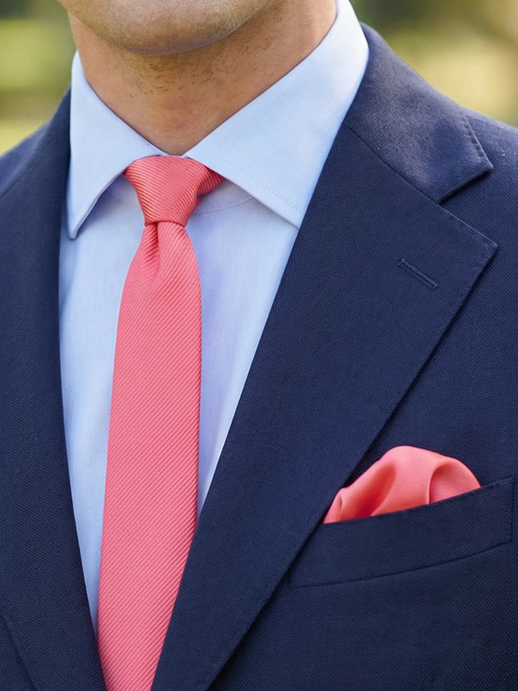 Skinny coral tie & hanky