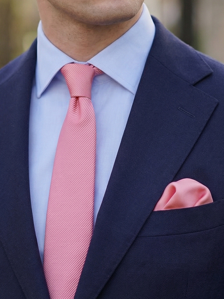 Skinny salmon pink tie & hanky