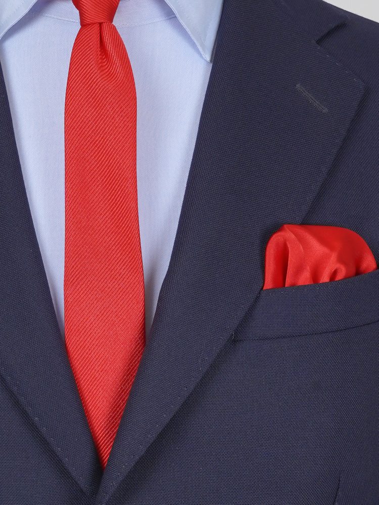 Skinny dark coral tie & hanky