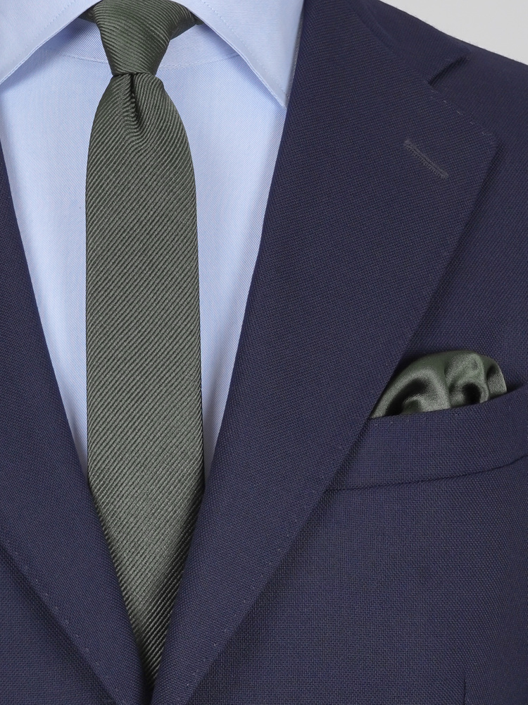 Skinny dark olive green tie & hanky